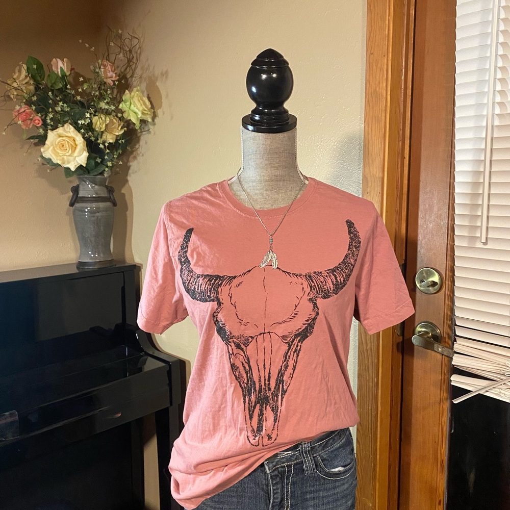 Pink T-Shirt with Bull Skull Graphic